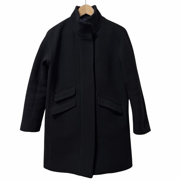 J Crew Womens Cocoon Italian Stadium Wool Blend Coat Size 2P Black Heavy Peacoat - Picture 1 of 11